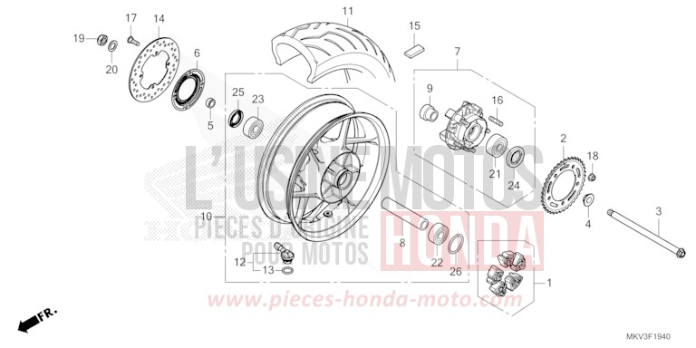 ROUE ARRIERE de Forza 750 IRIDIUM GRAY METALLIC (NHC65) de 2023